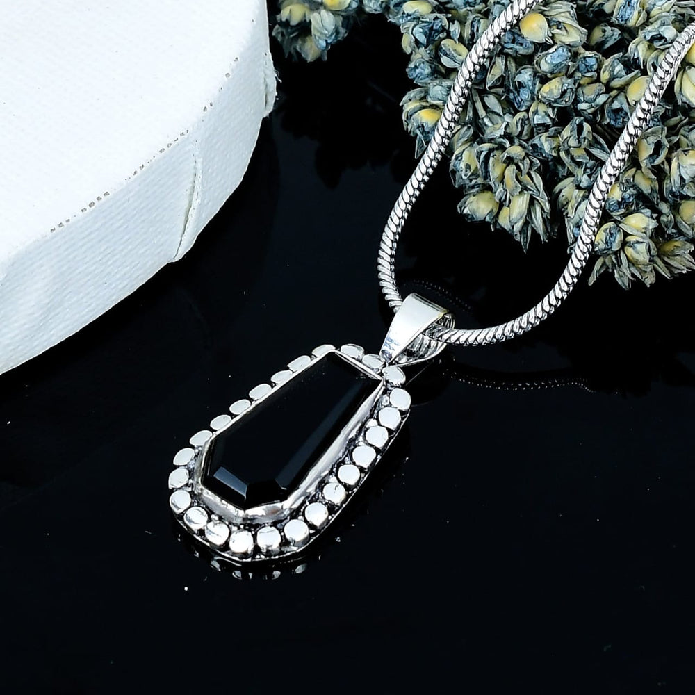 ZAREYA Noir Luxe Pendant – 925 Silver with Black Gem & White Accents