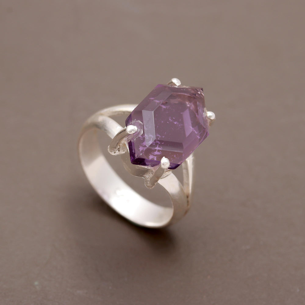 ZAREYA Hexa Amethyst Ring – 925 Silver | Royal Purple Minimal Ring