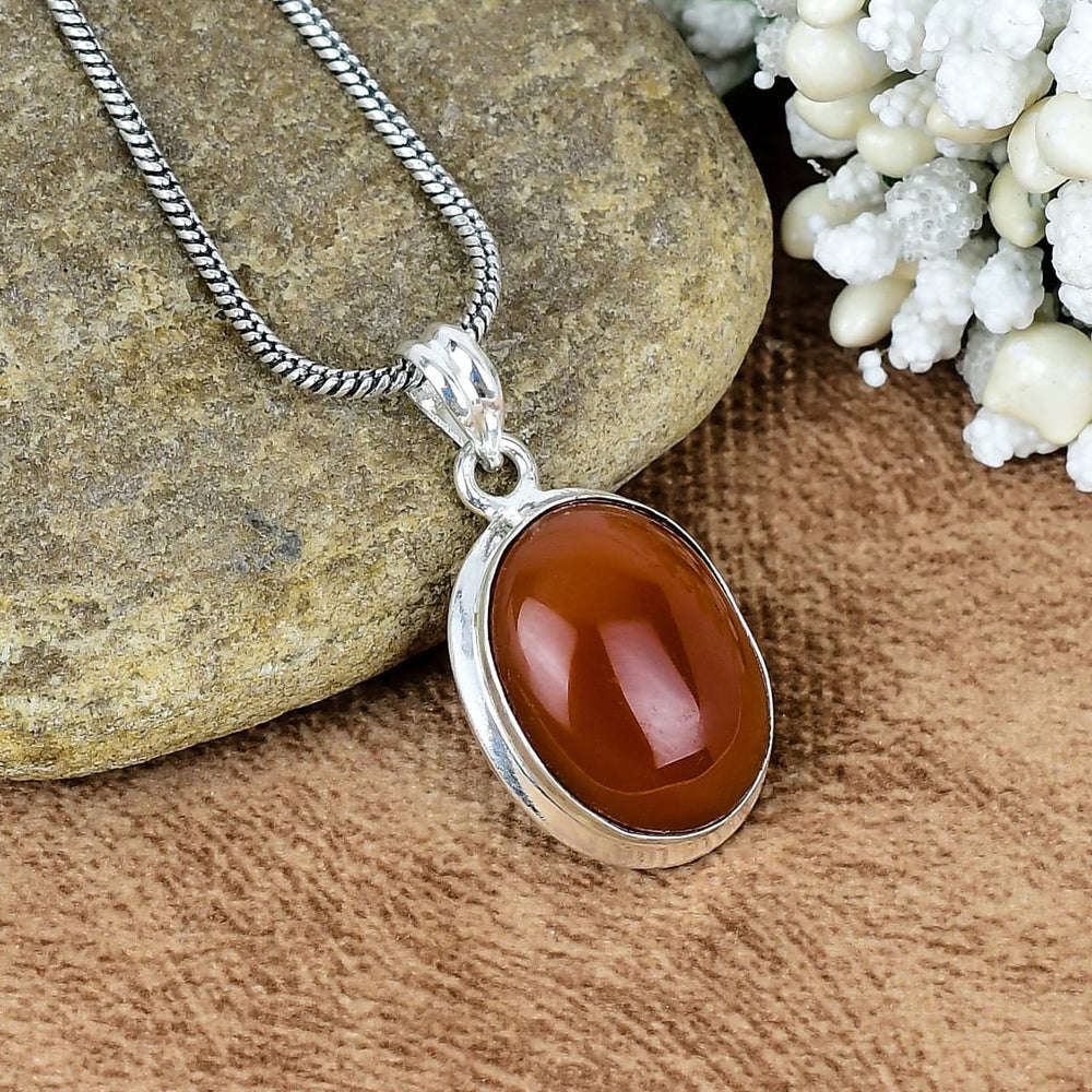 ZAREYA Fiery Carnelian Pendant – 925 Silver Oval Gemstone Necklace