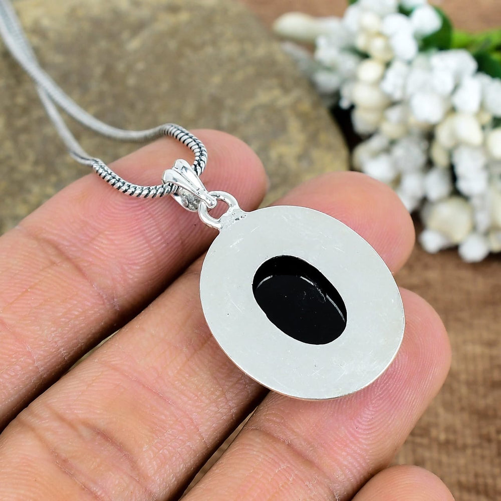 ZAREYA Noir Onyx Pendant – 925 Silver with White Accents