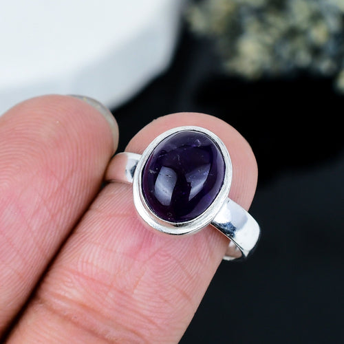 ZAREYA Amethyst Ring – 925 Silver | Oval Deep Purple Calm Energy Stone