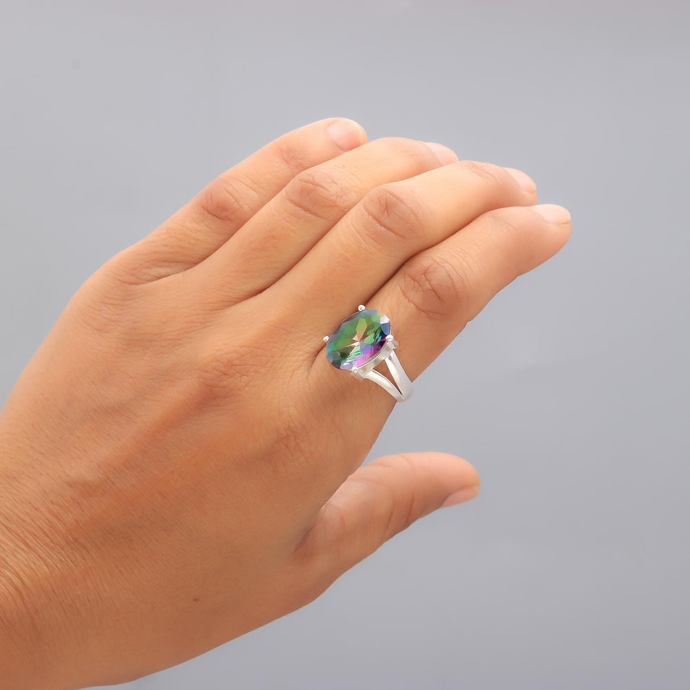 ZAREYA Aurora Gem Ring – 925 Silver with Rainbow Mystic Stone