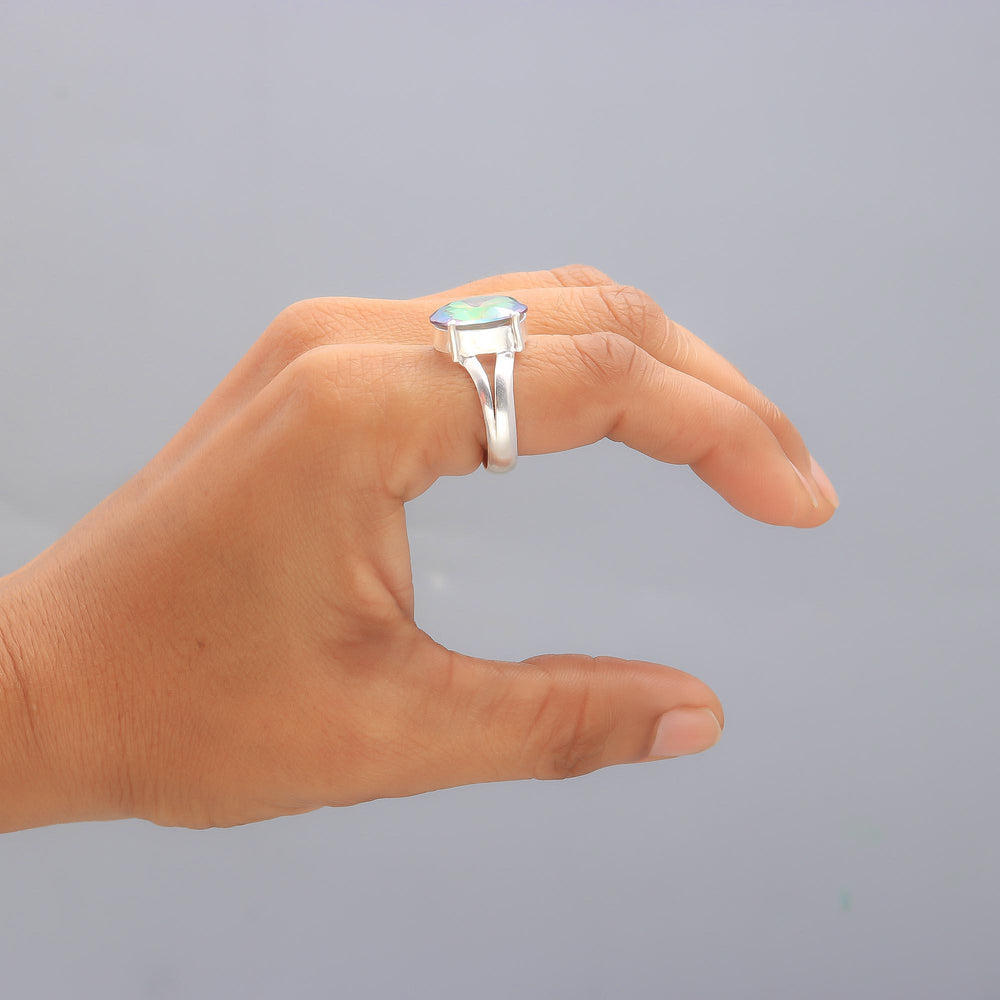 ZAREYA Aurora Gem Ring – 925 Silver with Rainbow Mystic Stone