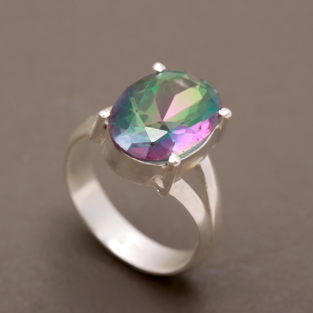 ZAREYA Aurora Gem Ring – 925 Silver with Rainbow Mystic Stone