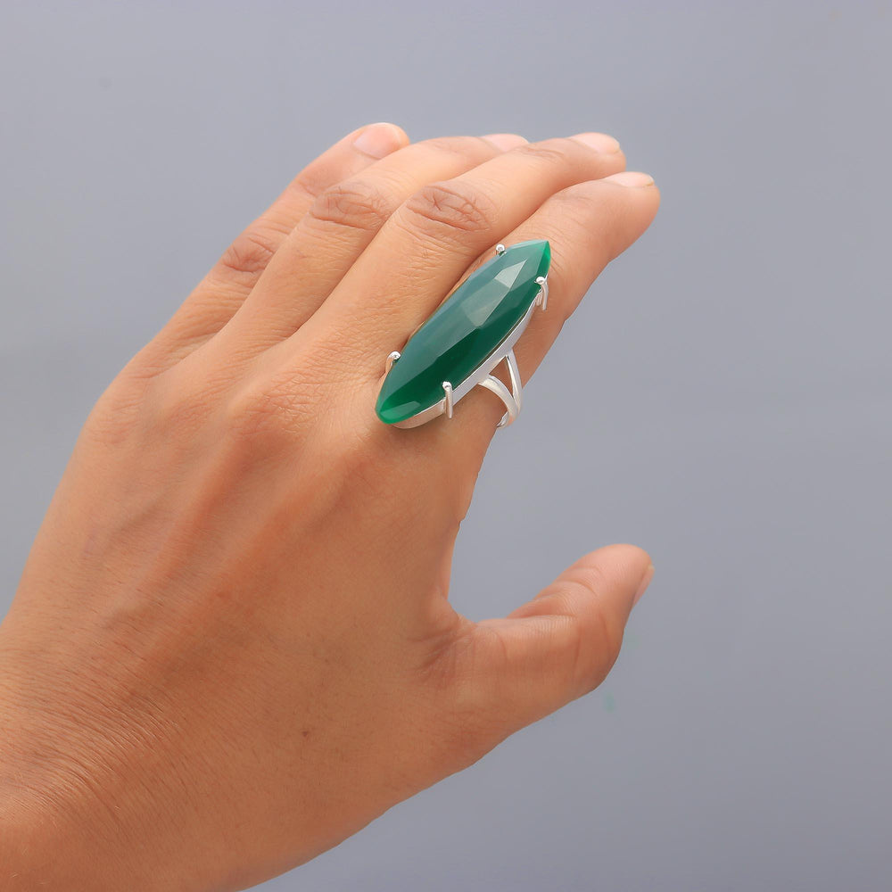 ZAREYA Bold Green Marquise Ring – 925 Silver | Statement Cocktail Ring
