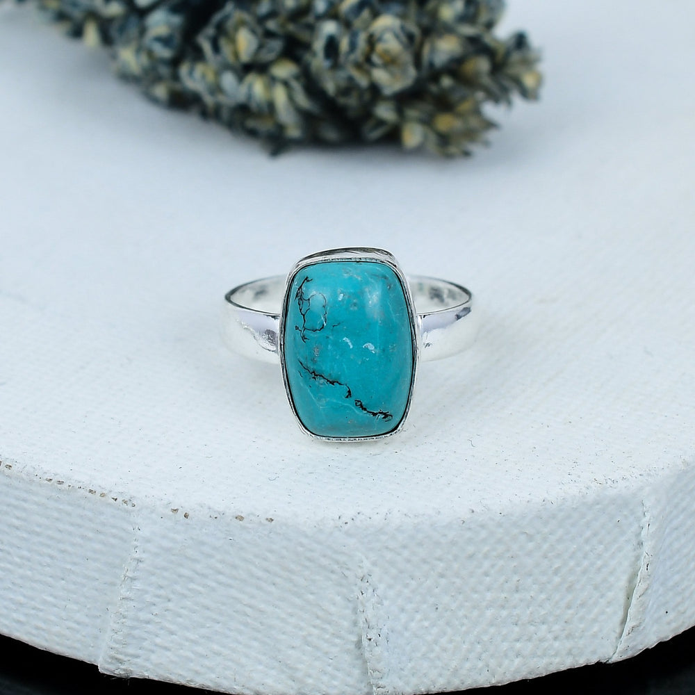 ZAREYA Turquoise Dream Ring – 925 Silver | Rectangle Minimalist Boho Statement
