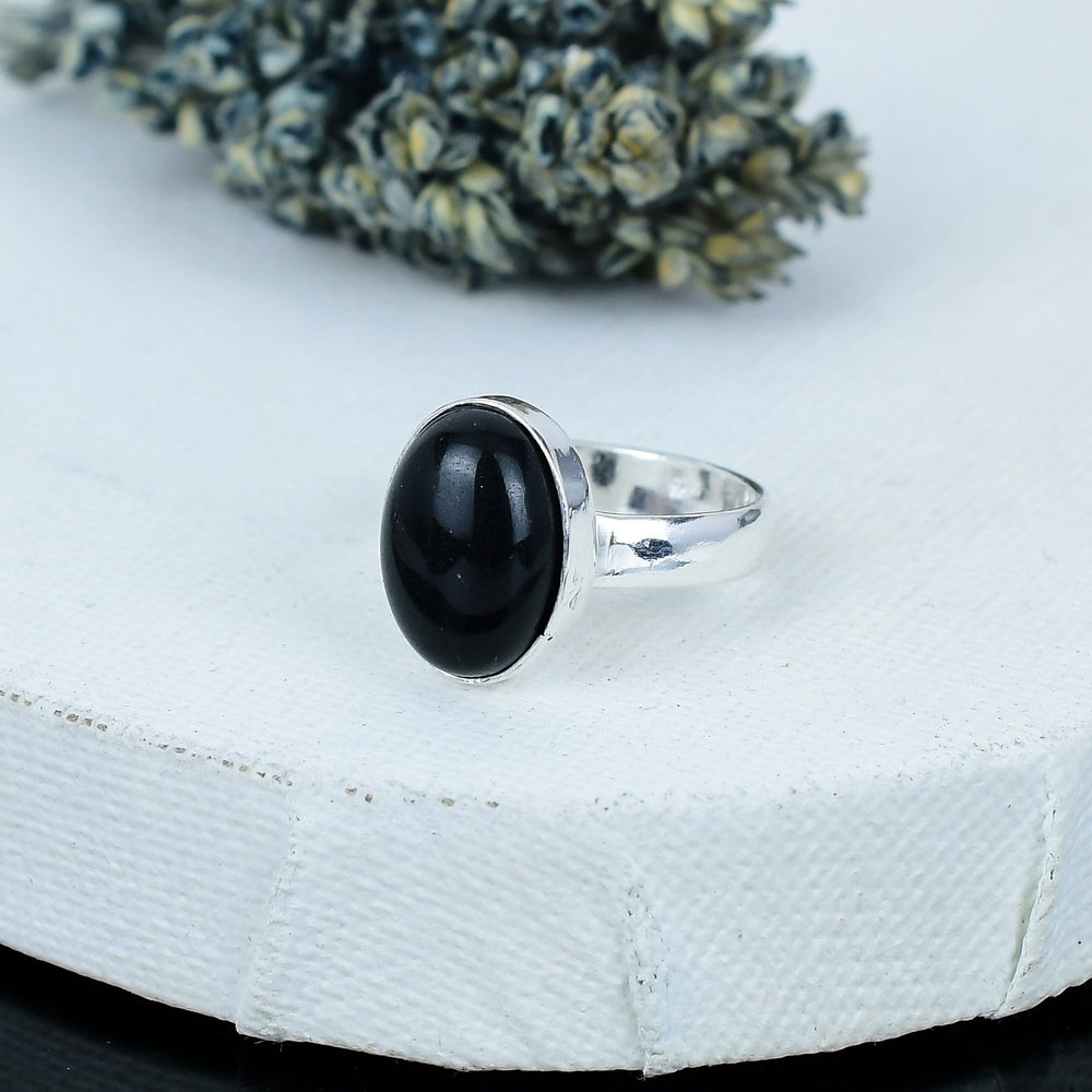 ZAREYA Black Onyx Oval Ring – 925 Silver | Bold Minimalist Statement Ring