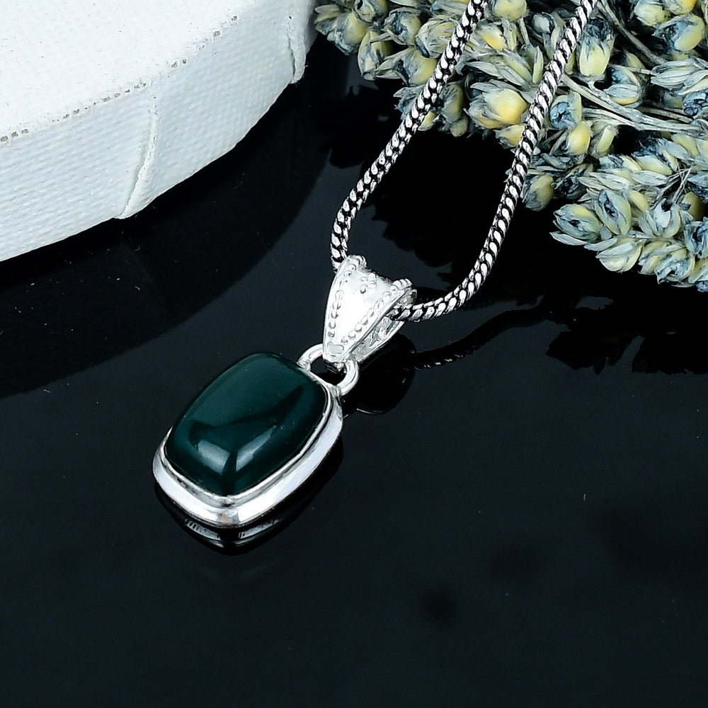 ZAREYA Bloodstone Power Pendant – 925 Silver | Deep Green Bold Statement Necklace