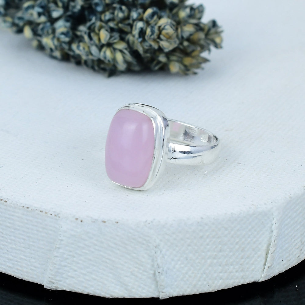ZAREYA Pink Chalcedony Ring – 925 Silver | Rectangular Soft Glow Statement