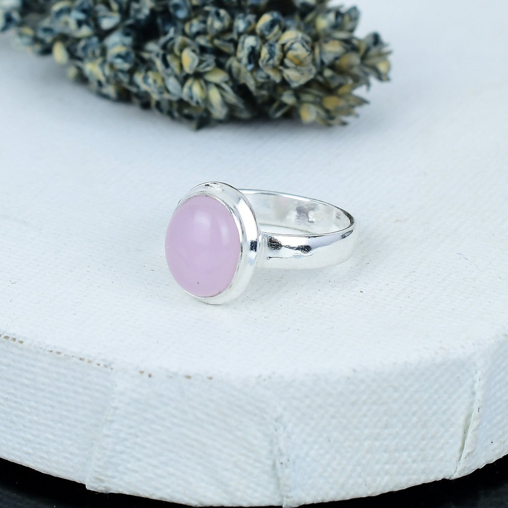 ZAREYA Blush Aura Ring – 925 Silver | Soft Pink Oval Stone