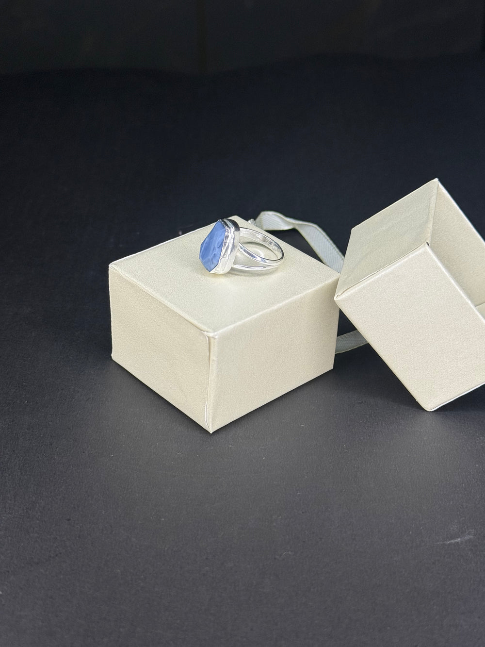 ZAREYA Blue Chalcedony Shield Ring – 925 Silver | Minimal Luxe Jewelry for Women