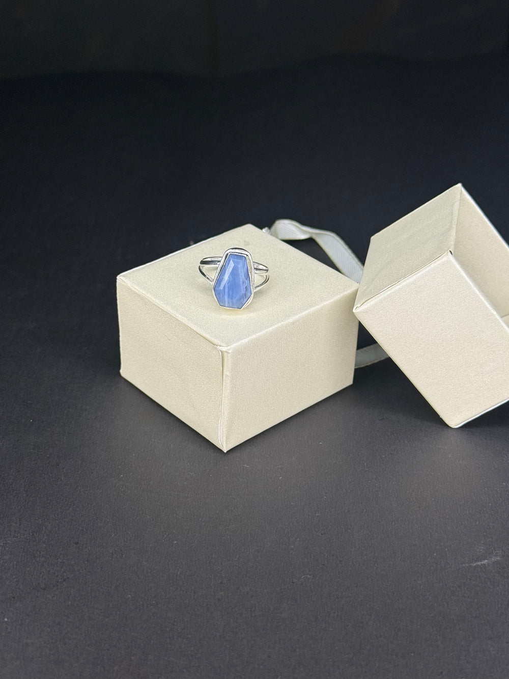 ZAREYA Blue Chalcedony Shield Ring – 925 Silver | Minimal Luxe Jewelry for Women