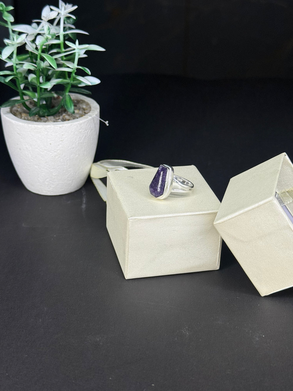 ZAREYA Amethyst Shield Ring – 925 Silver | Modern Statement Jewelry