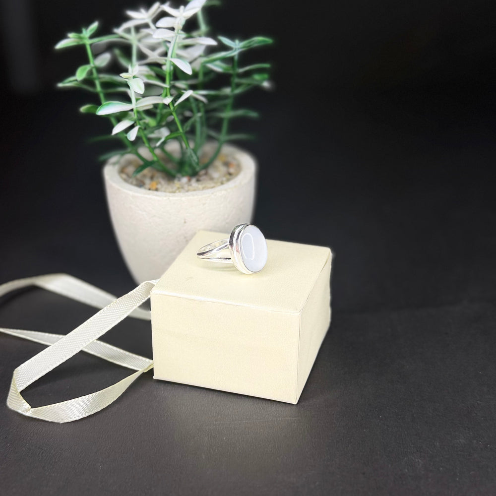 ZAREYA White Chalcedony Oval Ring – 925 Silver | Minimal Luxe Jewelry