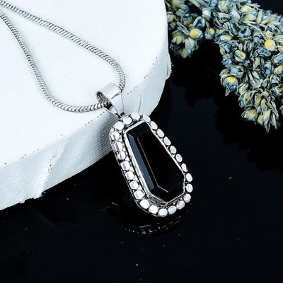 ZAREYA Noir Luxe Pendant – 925 Silver with Black Gem & White Accents