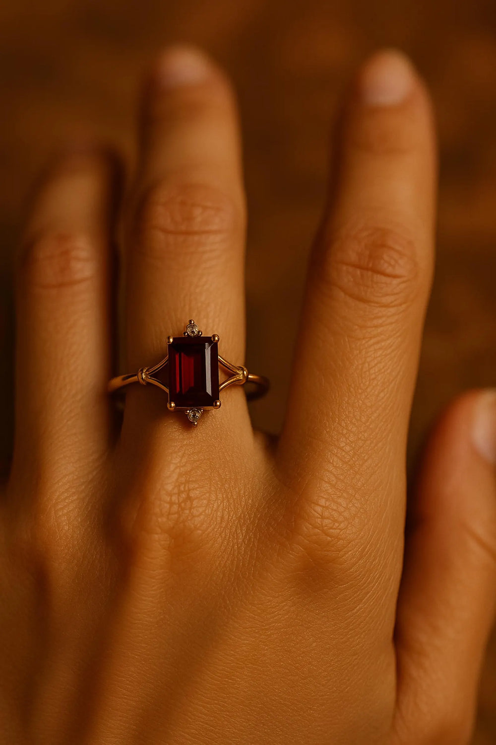 ZAREYA Garnet Radiance Ring – 925 Silver with Gold Finish