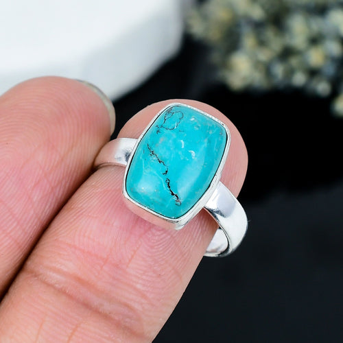 ZAREYA Turquoise Dream Ring – 925 Silver | Rectangle Minimalist Boho Statement