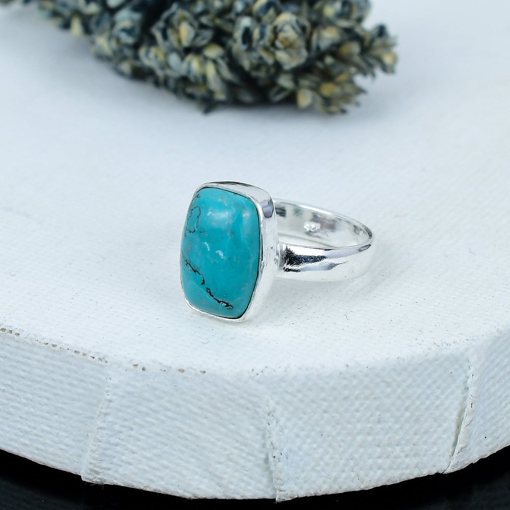 ZAREYA Turquoise Dream Ring – 925 Silver | Rectangle Minimalist Boho Statement