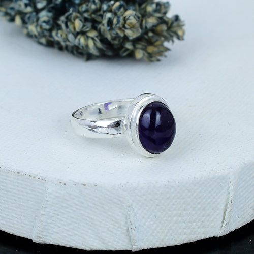 ZAREYA Amethyst Ring – 925 Silver | Oval Deep Purple Calm Energy Stone