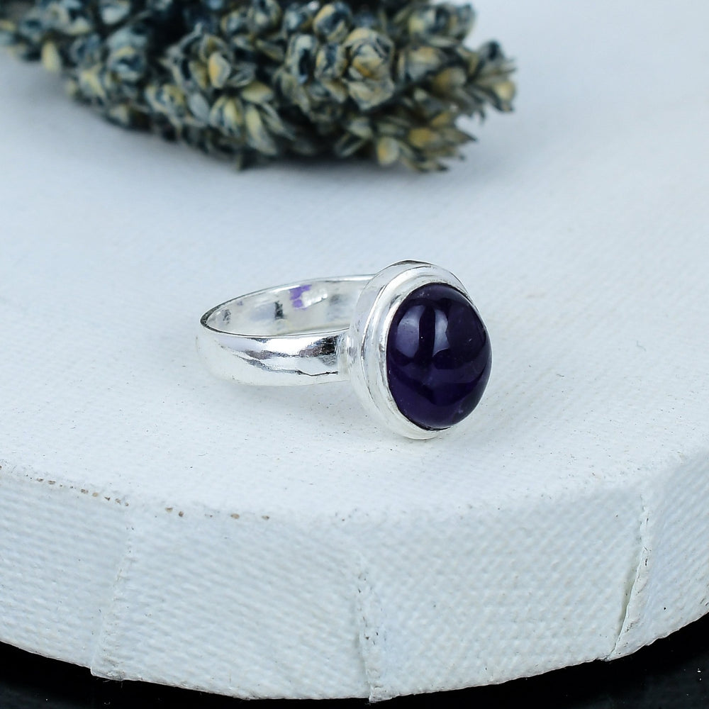 ZAREYA Amethyst Ring – 925 Silver | Oval Deep Purple Calm Energy Stone