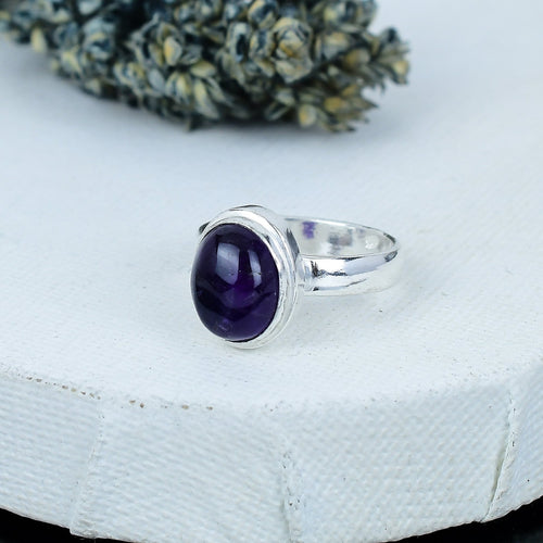 ZAREYA Amethyst Ring – 925 Silver | Oval Deep Purple Calm Energy Stone