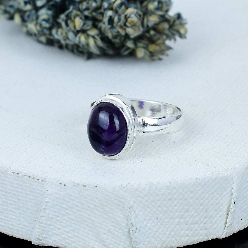 ZAREYA Amethyst Ring – 925 Silver | Oval Deep Purple Calm Energy Stone