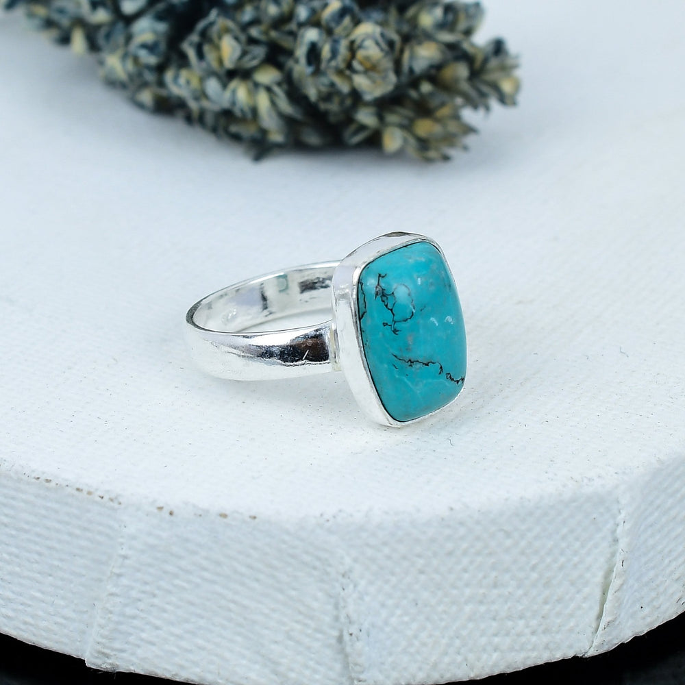 ZAREYA Turquoise Dream Ring – 925 Silver | Rectangle Minimalist Boho Statement