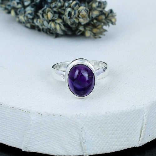 ZAREYA Amethyst Ring – 925 Silver | Oval Deep Purple Calm Energy Stone