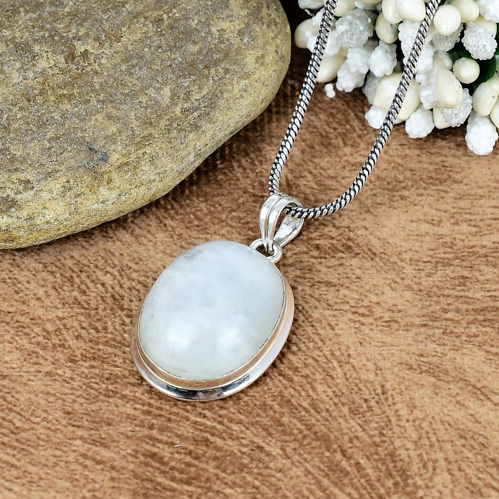 ZAREYA Oval White Glow Pendant – 925 Silver | Spiritual Moon Energy Necklace