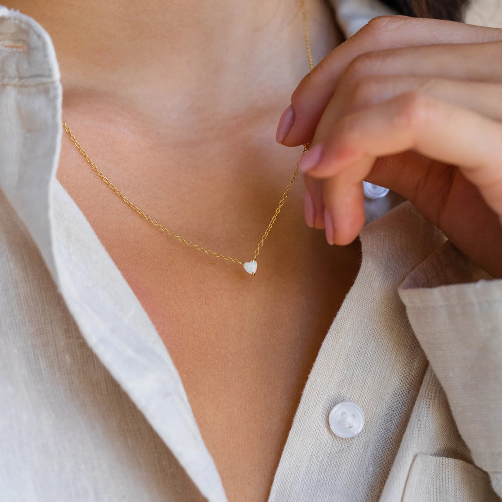 ZAREYA Opal Heart Necklace – 925 Silver | Minimal Love Pendant