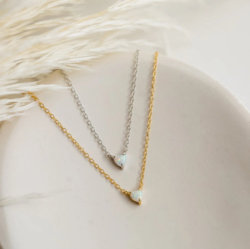ZAREYA Opal Heart Necklace – 925 Silver | Minimal Love Pendant