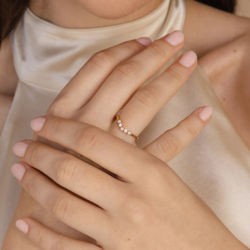ZAREYA Opal V-Shape Ring – 925 Silver with Gold Finish | Minimalist Stacking Ring