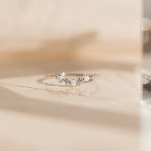 ZAREYA Opal V-Shape Ring – 925 Silver with Gold Finish | Minimalist Stacking Ring