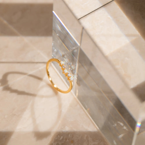 ZAREYA Opal V-Shape Ring – 925 Silver with Gold Finish | Minimalist Stacking Ring