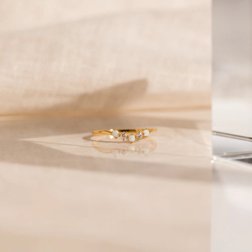 ZAREYA Opal V-Shape Ring – 925 Silver with Gold Finish | Minimalist Stacking Ring