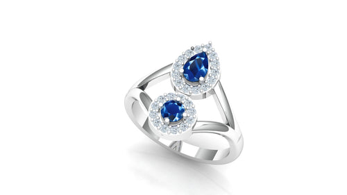 ZAREYA Sapphire Bloom Ring – 925 Silver with Dual Halo Blue Stones