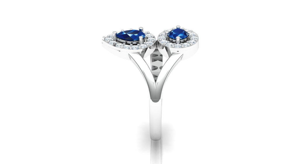 ZAREYA Sapphire Bloom Ring – 925 Silver with Dual Halo Blue Stones