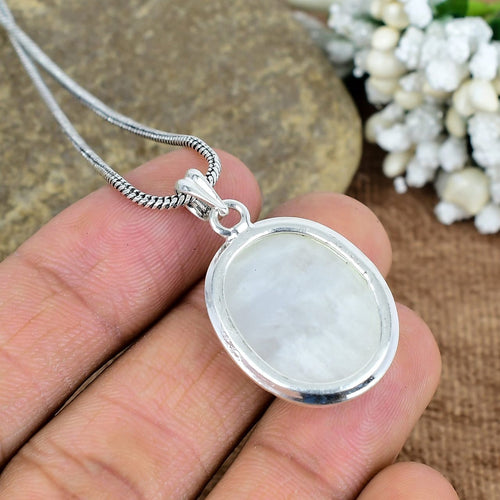 ZAREYA Oval White Glow Pendant – 925 Silver | Spiritual Moon Energy Necklace