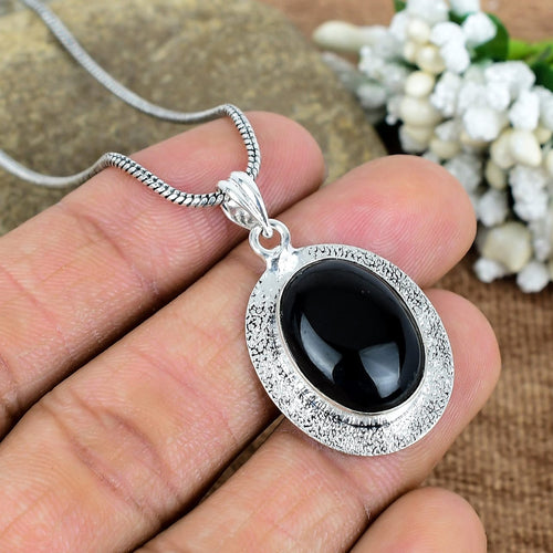 ZAREYA Noir Onyx Pendant – 925 Silver with White Accents