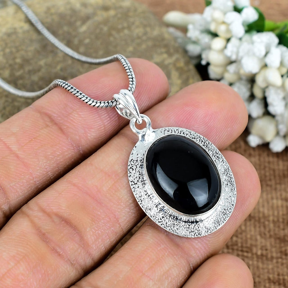 ZAREYA Noir Onyx Pendant – 925 Silver with White Accents