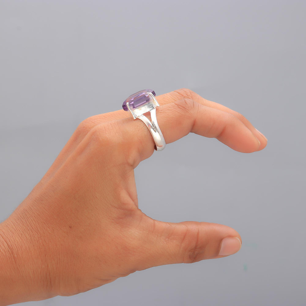ZAREYA Hexa Amethyst Ring – 925 Silver | Royal Purple Minimal Ring