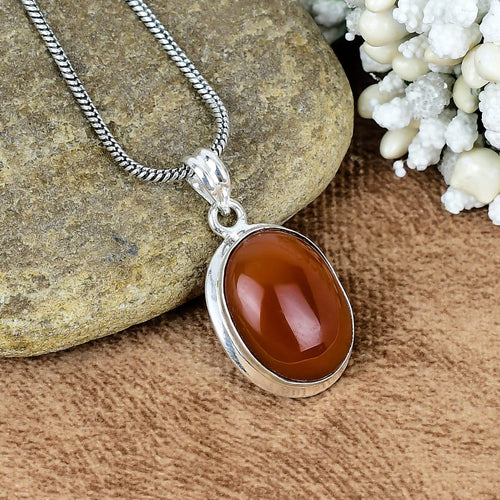 ZAREYA Fiery Carnelian Pendant – 925 Silver Oval Gemstone Necklace