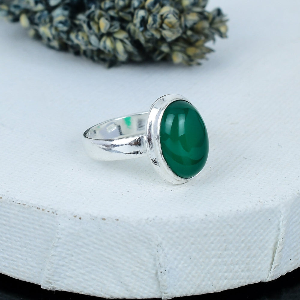 ZAREYA Green Onyx Ring – 925 Silver | Oval Bold Energy Stone