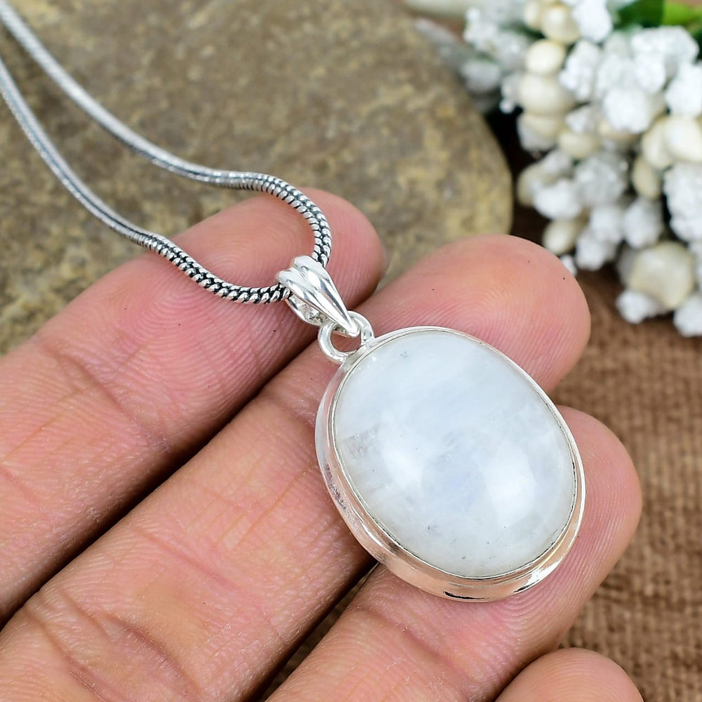 ZAREYA Oval White Glow Pendant – 925 Silver | Spiritual Moon Energy Necklace
