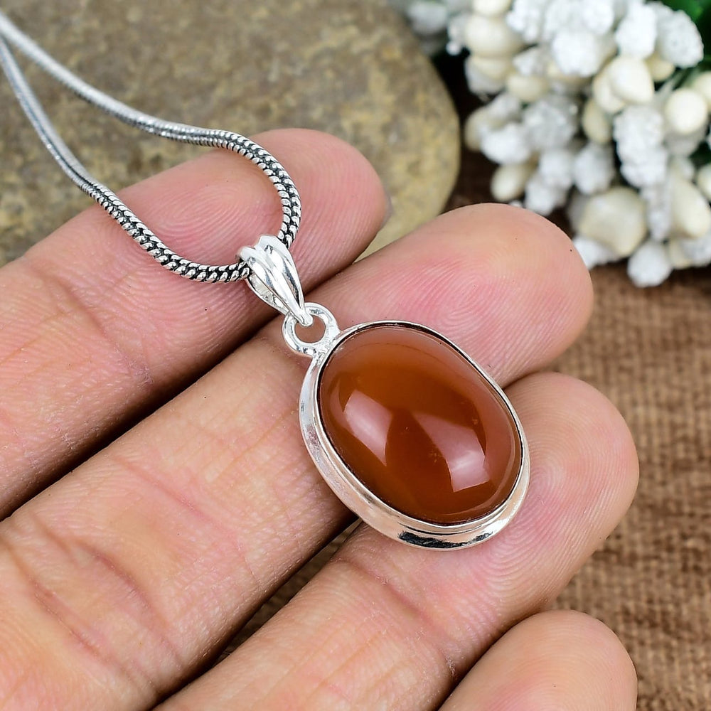 ZAREYA Fiery Carnelian Pendant – 925 Silver Oval Gemstone Necklace