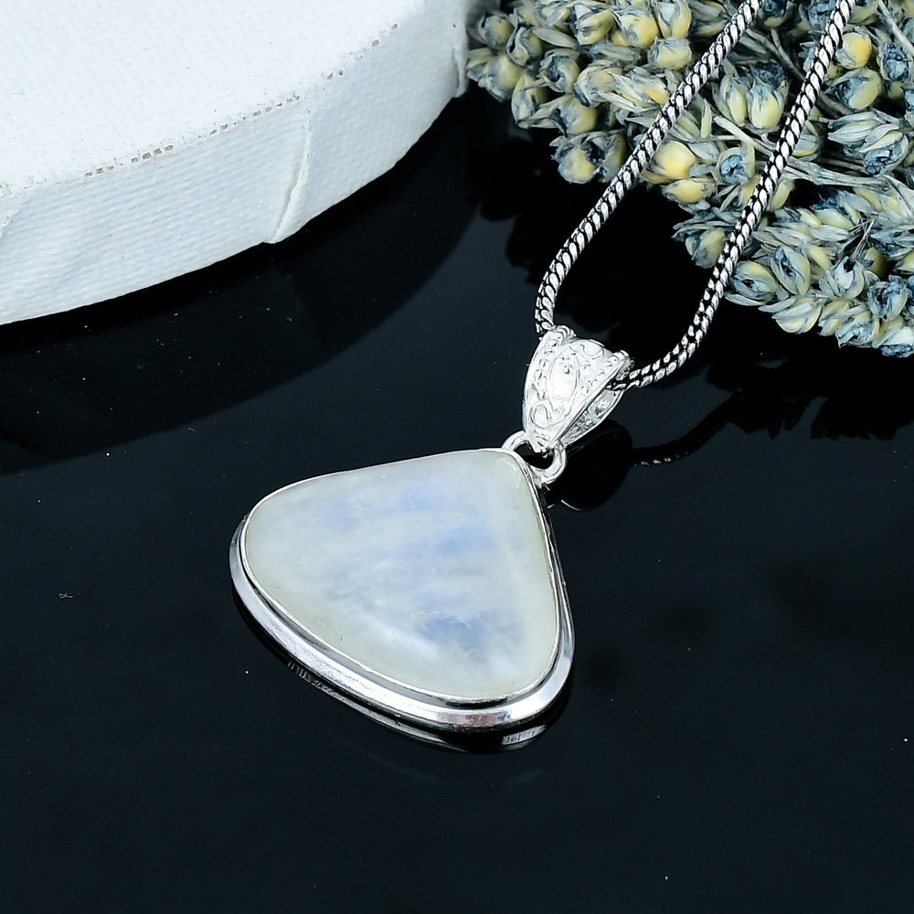 ZAREYA Triangle Moonstone Pendant – 925 Silver | Feminine Glow Talisman Necklace