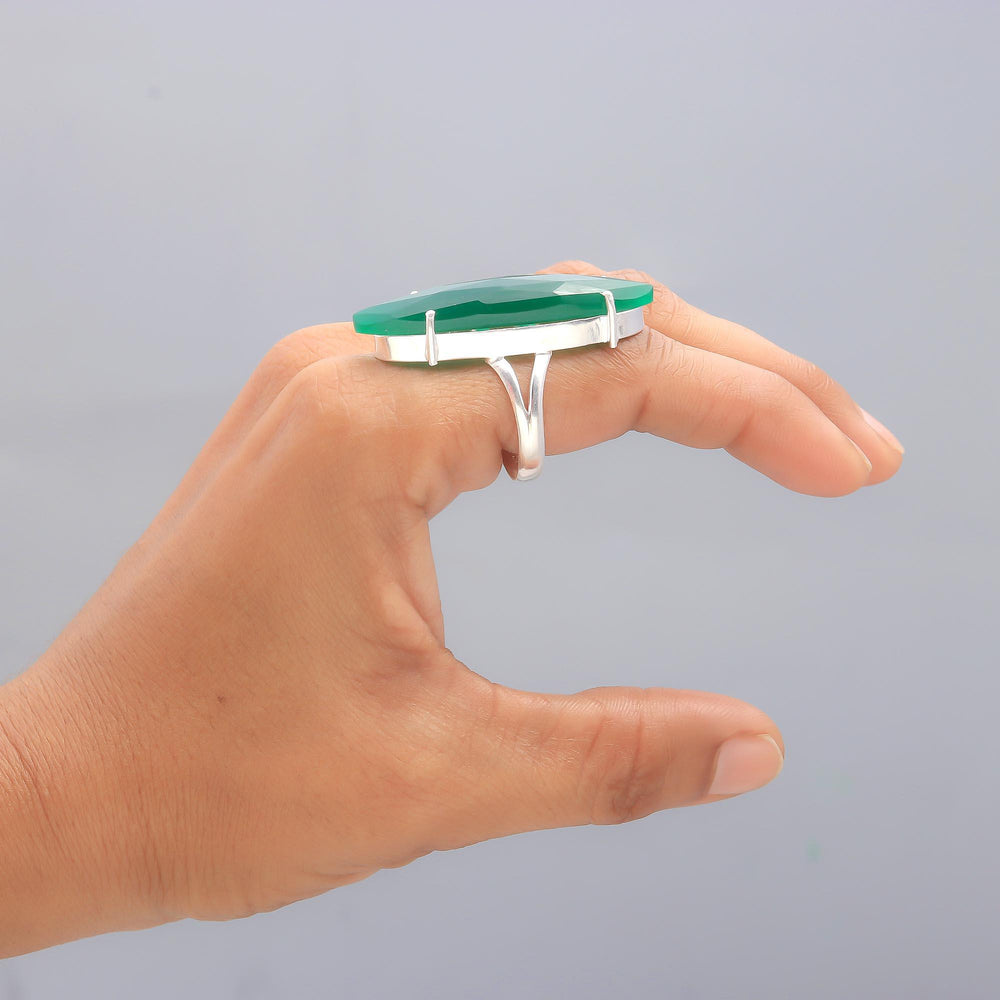 ZAREYA Bold Green Marquise Ring – 925 Silver | Statement Cocktail Ring
