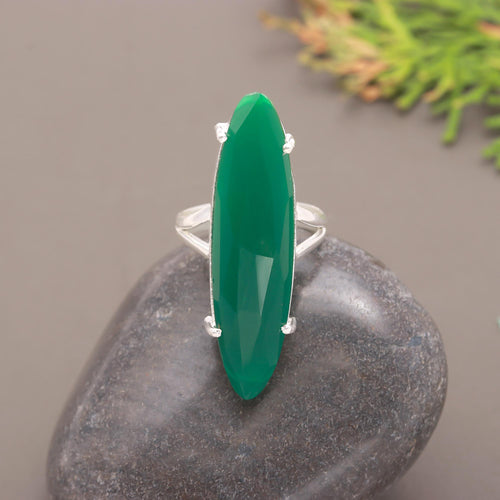 ZAREYA Bold Green Marquise Ring – 925 Silver | Statement Cocktail Ring