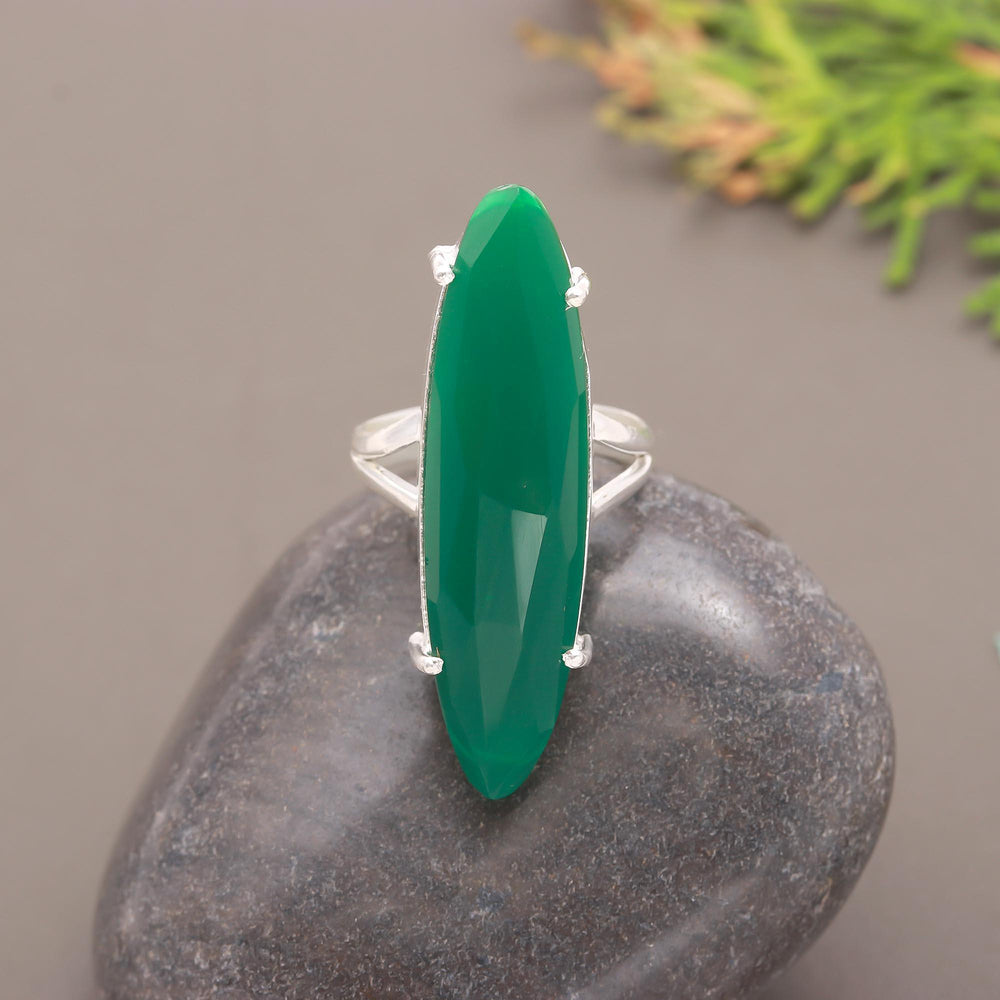 ZAREYA Bold Green Marquise Ring – 925 Silver | Statement Cocktail Ring