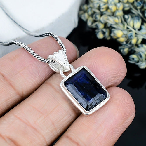 ZAREYA Midnight Depth Pendant – 925 Silver | Blue Rectangle Statement